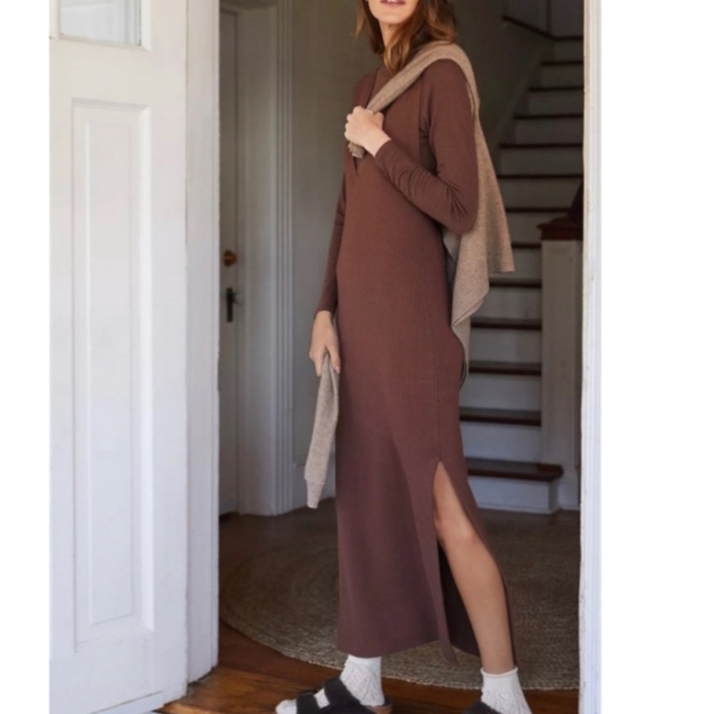 Anthropologie Daily Practice Rib Knit V-Neck Sleeveless Brown Maxi Dress Size XL